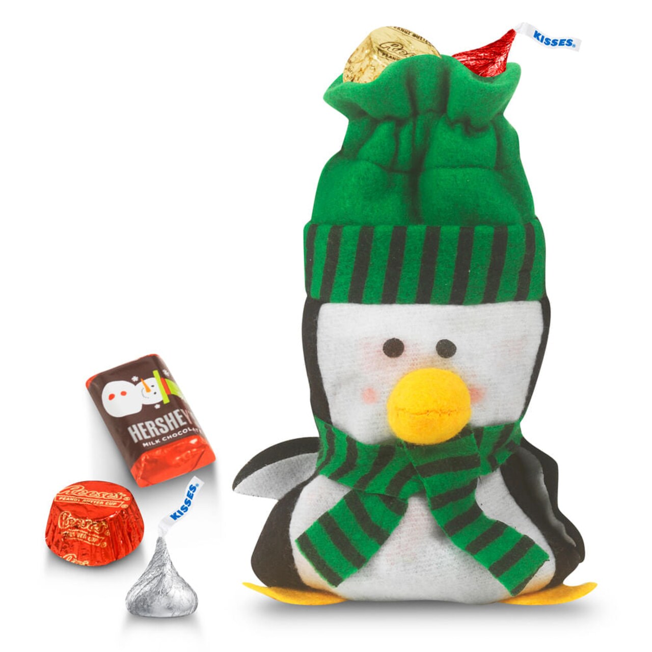 Christmas Stocking Stuffer For Kids Little Green Penguin Bag 1/2lb Hershey's Chocolate Holiday Mix